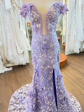 Lavender Floral Appliqué Gown
